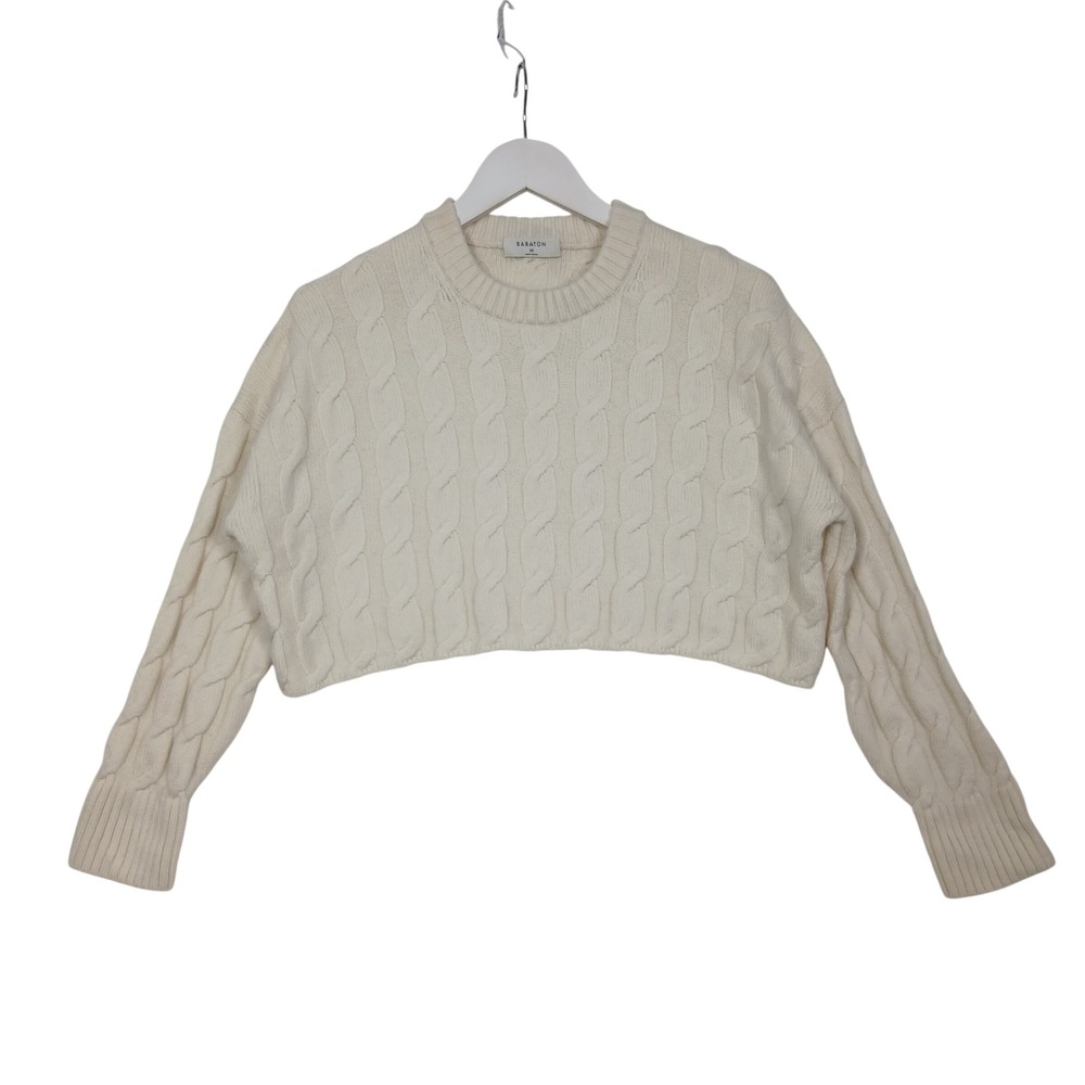 Babaton Aritzia Cropped Cable Knit Wool Sweater Cream White XS 111233